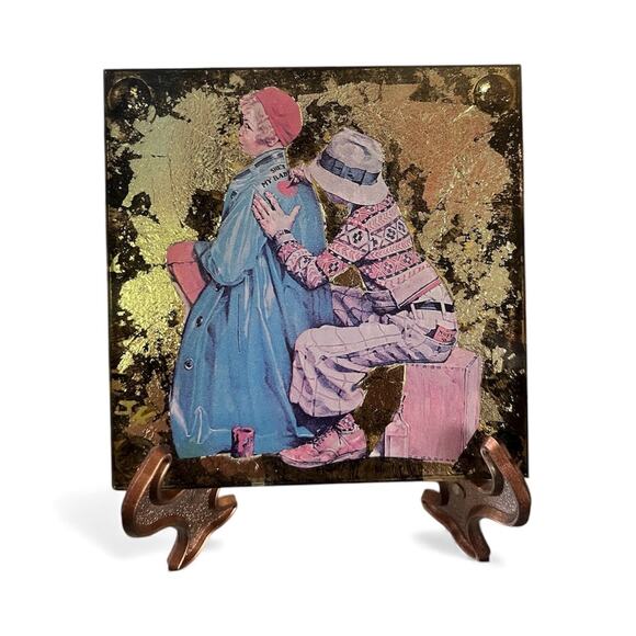 Handmade glass coaster depicting Norman Rockwells “The Young Artist” - Picture 1 of 3